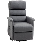 Fauteuil inclinable électrique en tissu gris avec massage lombaire par vibration, télécommande et poches latérales