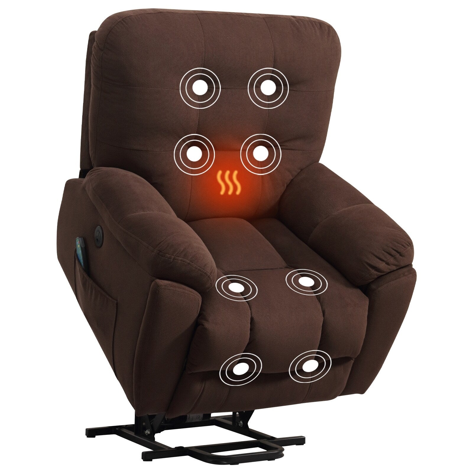 Fauteuil inclinable gris avec massage par vibrations, chauffage, port USB, porte-gobelets dissimulés et inclinaison réglable
