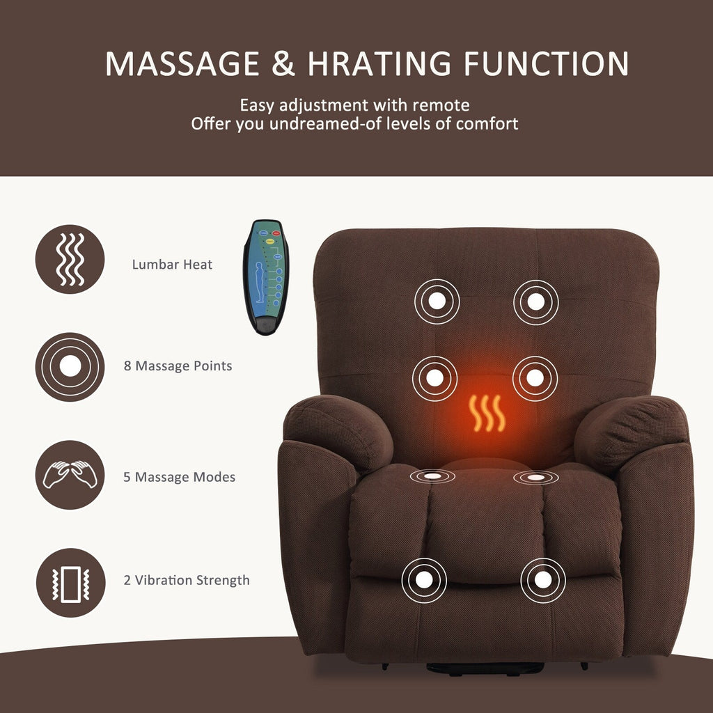 Fauteuil inclinable gris avec massage par vibrations, chauffage, port USB, porte-gobelets dissimulés et inclinaison réglable