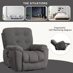 Fauteuil inclinable gris avec massage par vibrations, chauffage, port USB, porte-gobelets dissimulés et inclinaison réglable