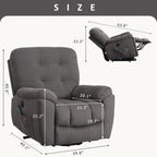 Fauteuil inclinable gris avec massage par vibrations, chauffage, port USB, porte-gobelets dissimulés et inclinaison réglable