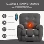 Fauteuil inclinable gris avec massage par vibrations, chauffage, port USB, porte-gobelets dissimulés et inclinaison réglable