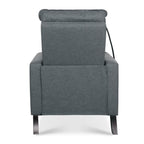 Fauteuil inclinable manuel moderne en tissu gris avec support pour téléphone portable, porte-gobelet et repose-pieds