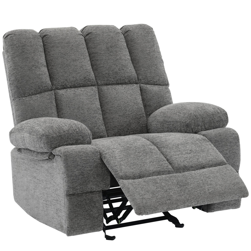 Fauteuil inclinable manuel à bascule rembourré en velours gris surdimensionné avec coussin épais et siège extra large