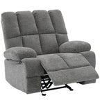 Fauteuil inclinable manuel à bascule rembourré en velours gris surdimensionné avec coussin épais et siège extra large