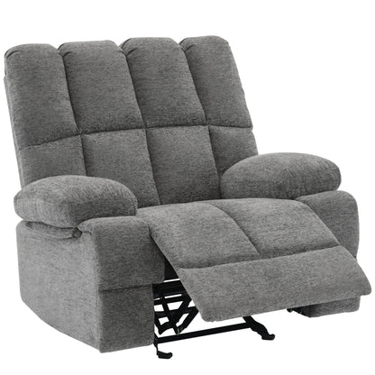 Fauteuil inclinable manuel à bascule rembourré en velours gris surdimensionné avec coussin épais et siège extra large
