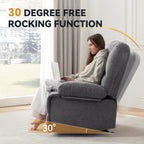 Fauteuil inclinable manuel à bascule rembourré en velours gris surdimensionné avec coussin épais et siège extra large