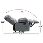 Fauteuil inclinable manuel surdimensionné en tissu gris avec poches latérales et repose-pieds réglable