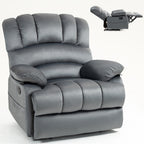 Fauteuil inclinable manuel surdimensionné en tissu gris avec poches latérales et repose-pieds réglable