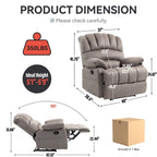Fauteuil inclinable manuel surdimensionné en tissu gris avec 2 poches latérales et repose-pieds réglable