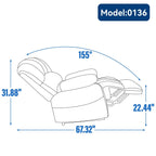 Fauteuil inclinable manuel surdimensionné en tissu gris avec 2 poches latérales et repose-pieds réglable