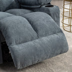 Fauteuil inclinable surdimensionné gris avec chauffage et massage, inclinaison à 150°, bascule à 30°, chargement USB et 2 porte-gobelets