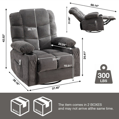 Fauteuil inclinable à bascule surdimensionné gris avec chauffage et chargement USB