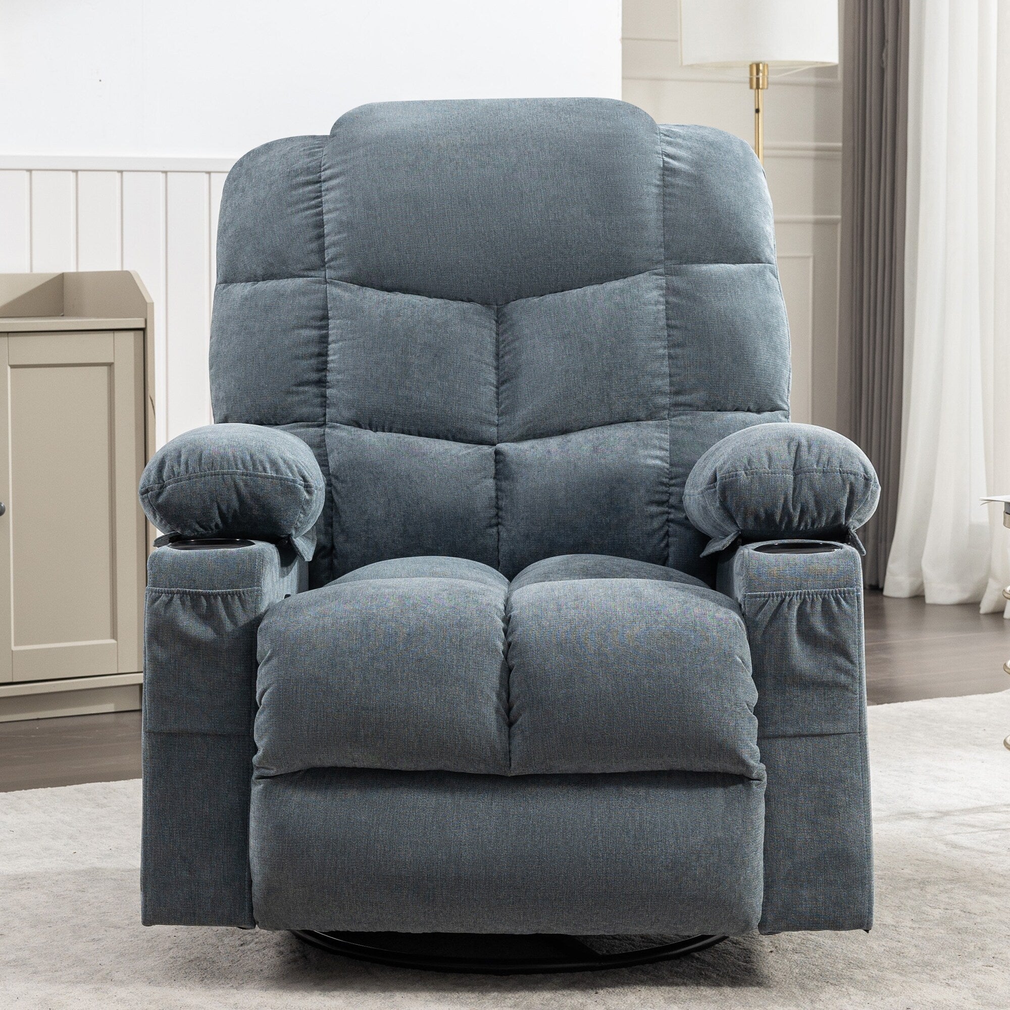 Fauteuil inclinable à bascule surdimensionné gris avec chauffage et chargement USB