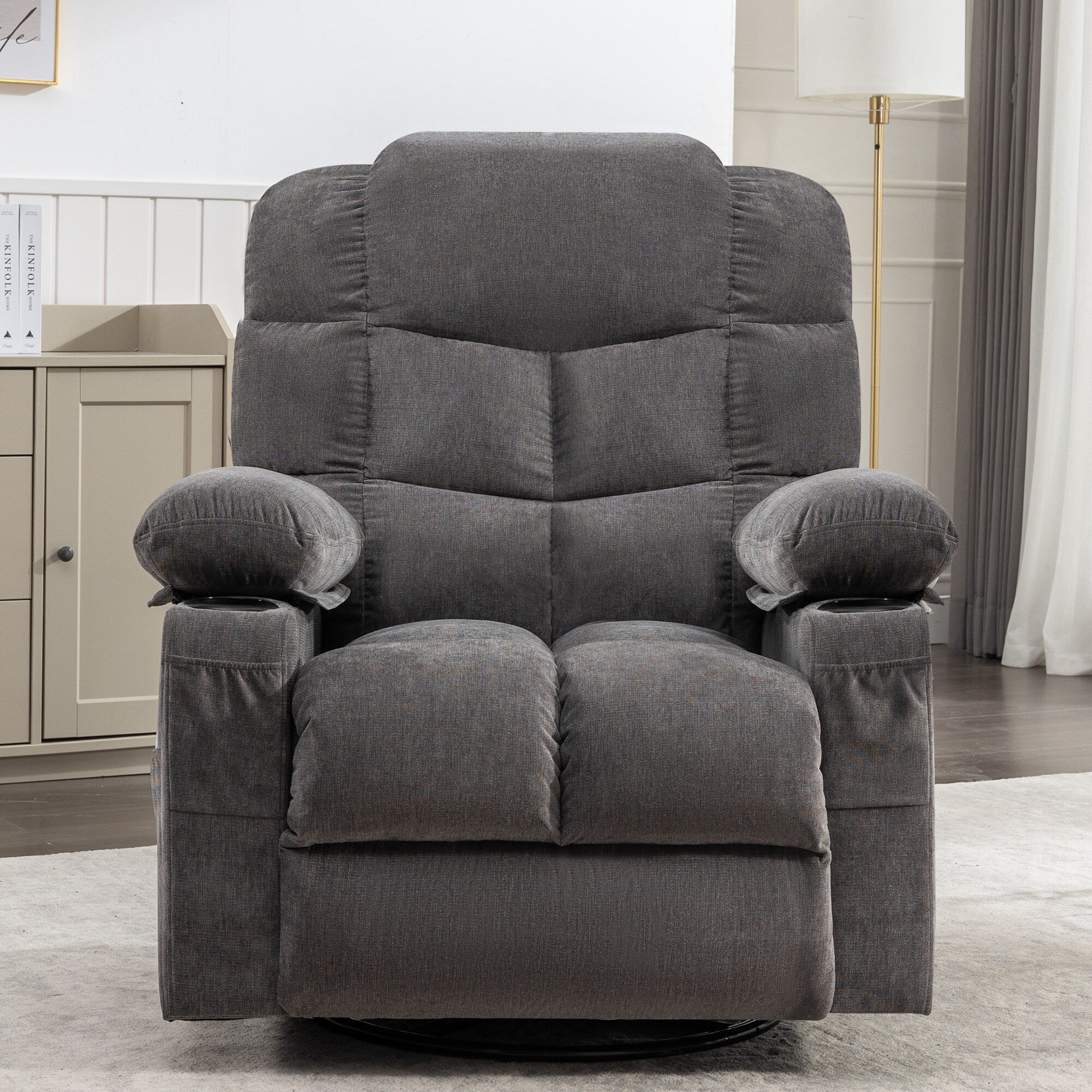 Fauteuil inclinable à bascule surdimensionné gris avec chauffage et chargement USB