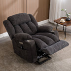 Fauteuil inclinable électrique gris avec massage, chauffage et porte-gobelets