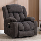 Fauteuil inclinable électrique gris avec massage, chauffage et porte-gobelets