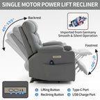 Fauteuil inclinable électrique gris avec massage, chauffage et ports USB