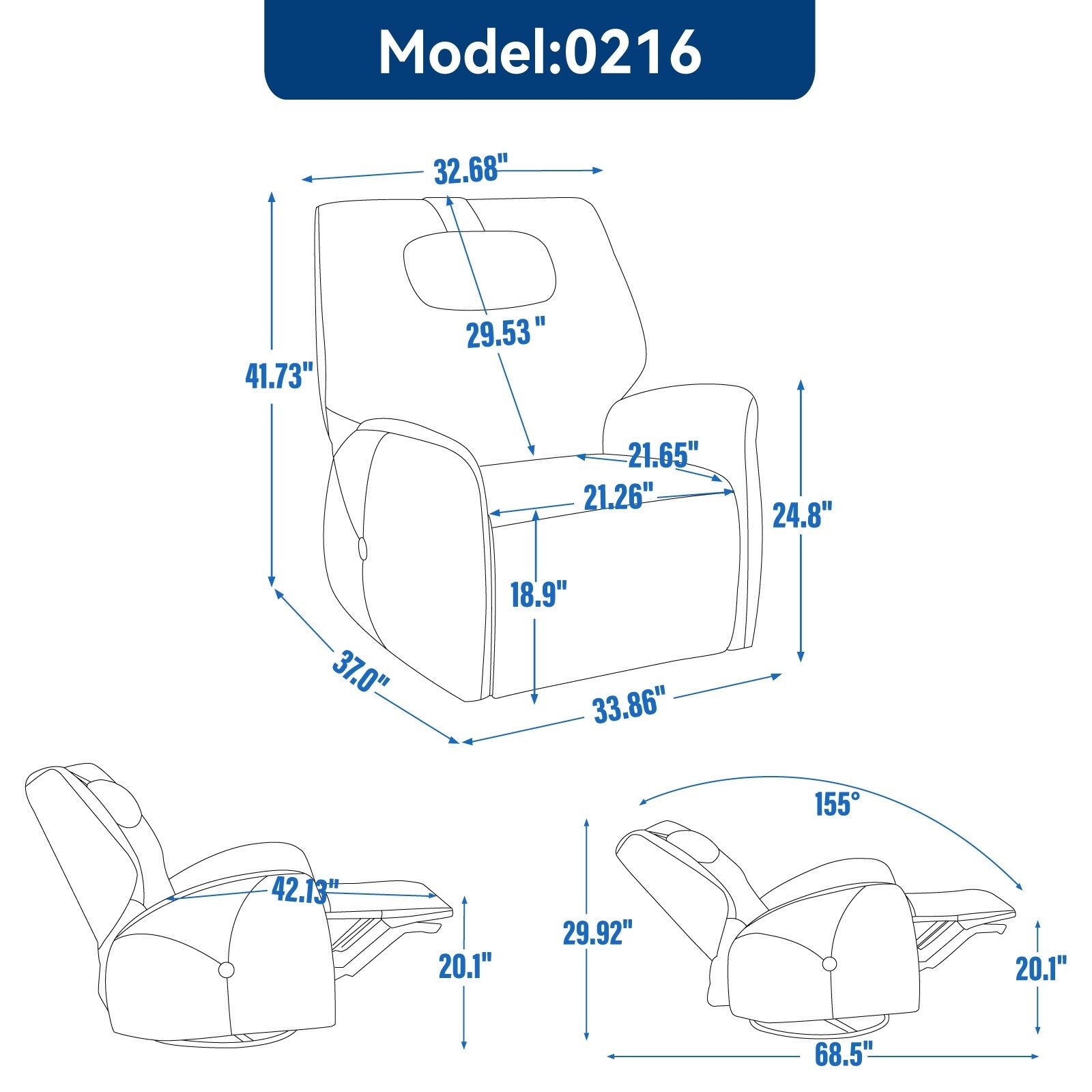 Fauteuil inclinable électrique gris pivotant à 270° et ports de chargement USB