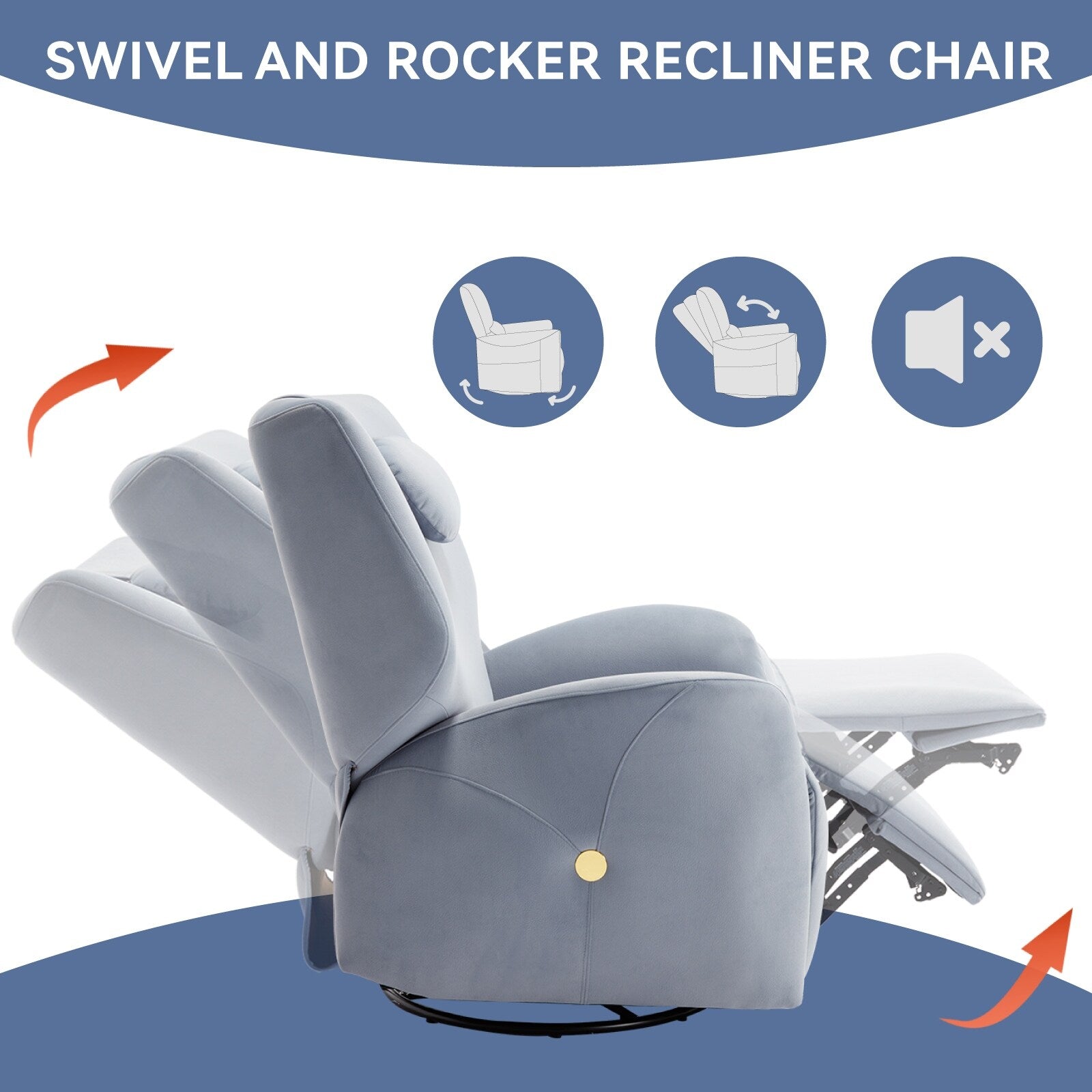 Fauteuil inclinable électrique gris pivotant à 270° et ports de chargement USB