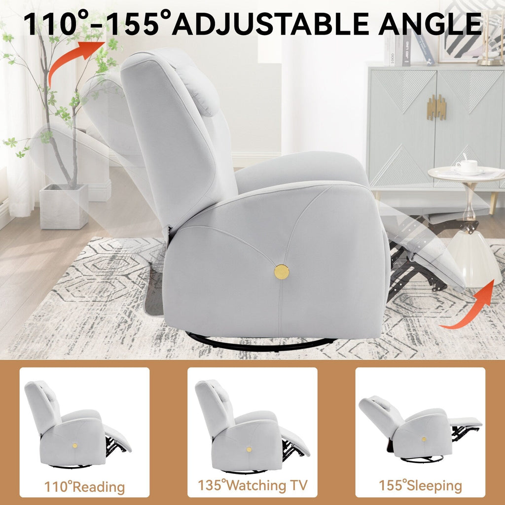 Fauteuil inclinable électrique gris pivotant à 270° et ports de chargement USB