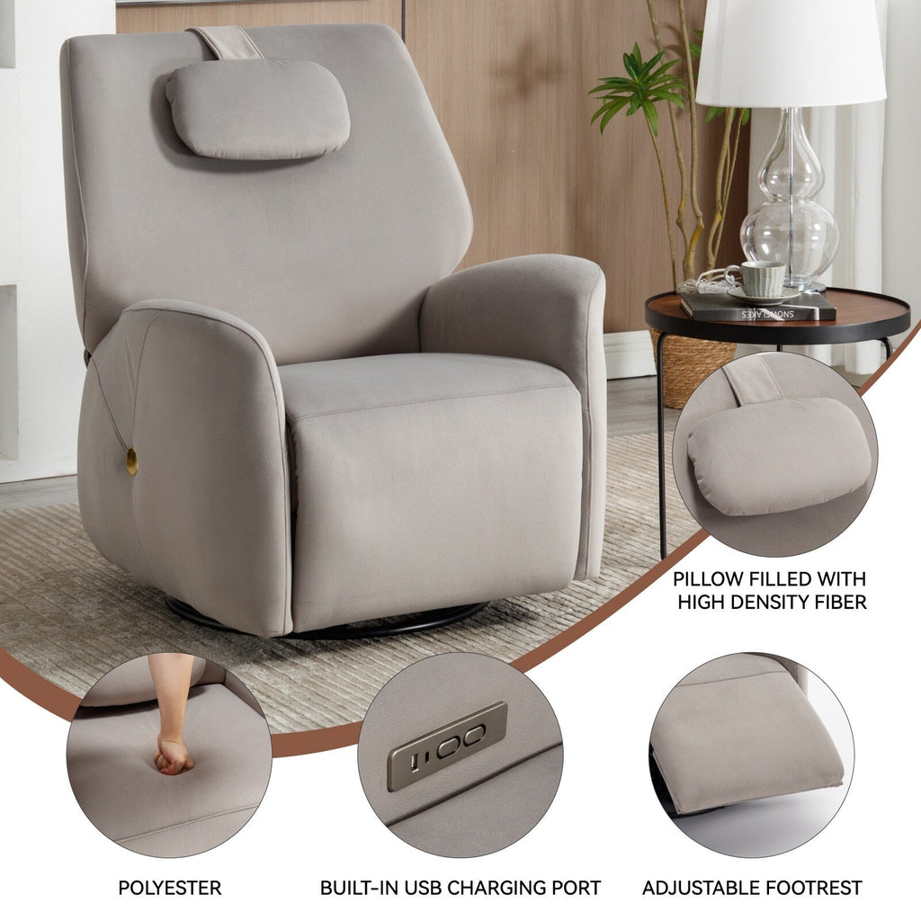Fauteuil inclinable électrique gris pivotant à 270° et ports de chargement USB