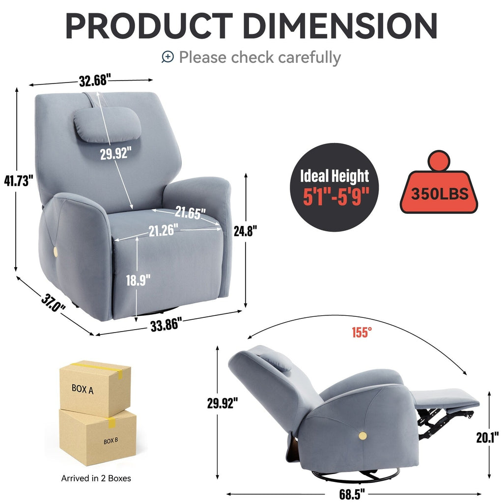 Fauteuil inclinable électrique gris pivotant à 270° et ports de chargement USB