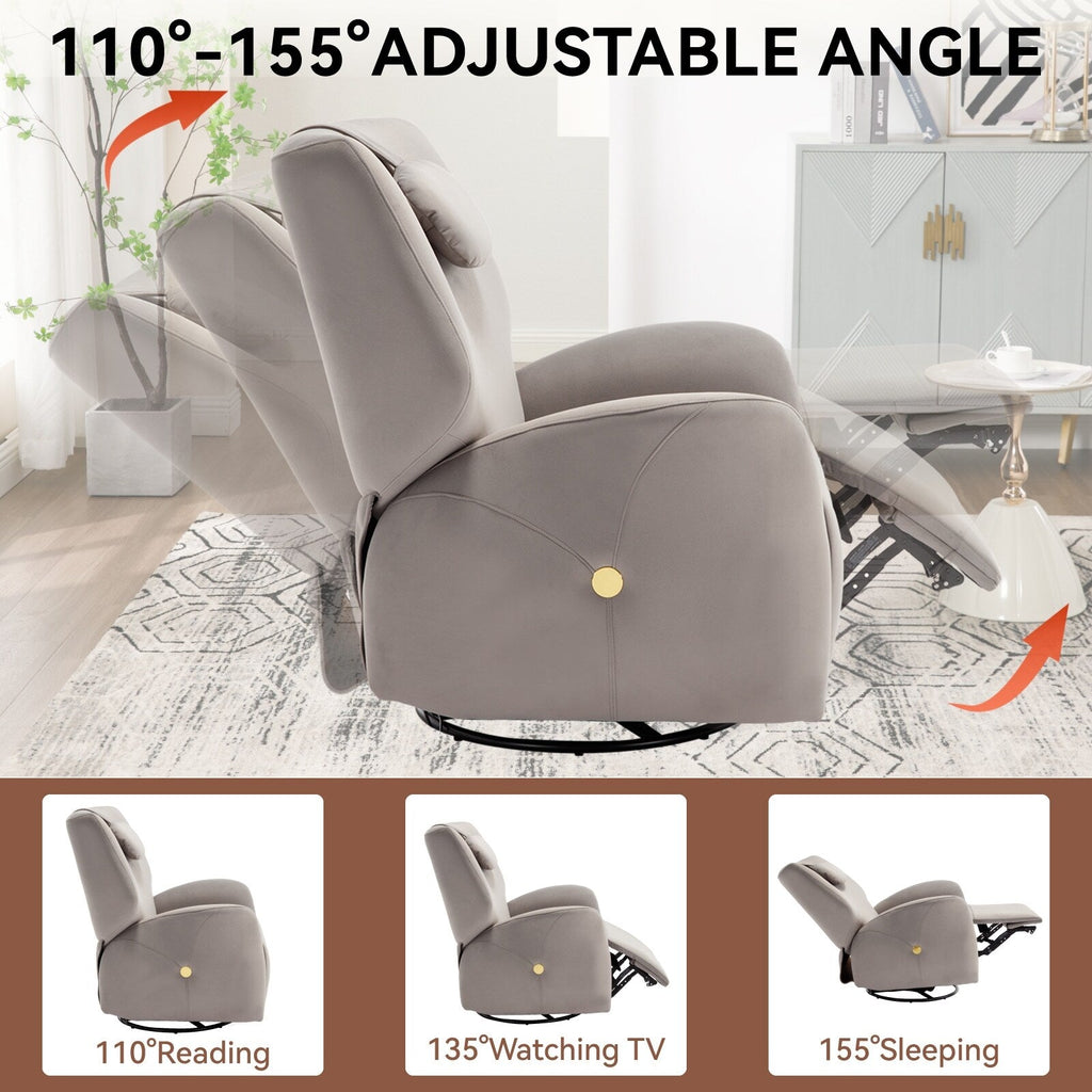 Fauteuil inclinable électrique gris pivotant à 270° et ports de chargement USB