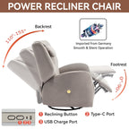 Fauteuil inclinable électrique gris pivotant à 270° et ports de chargement USB