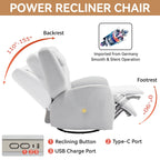 Fauteuil inclinable électrique gris pivotant à 270° et ports de chargement USB
