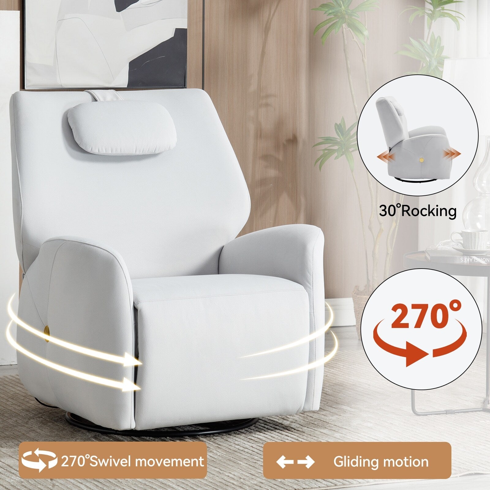 Fauteuil inclinable électrique gris pivotant à 270° et ports de chargement USB
