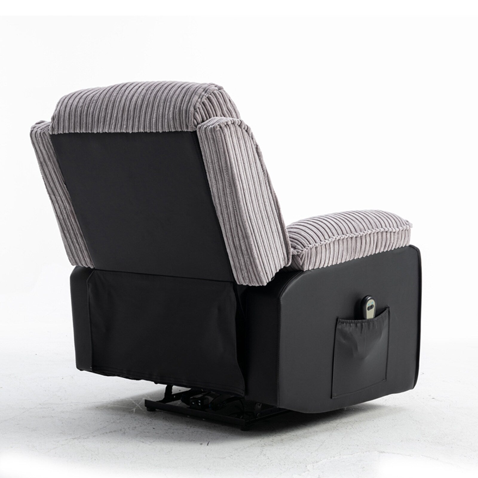 Fauteuil inclinable gris avec télécommande électrique, dossier et repose-pieds réglables pour un confort optimal dans le salon
