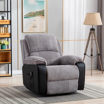 Fauteuil inclinable gris avec télécommande électrique, dossier et repose-pieds réglables pour un confort ultime dans le salon