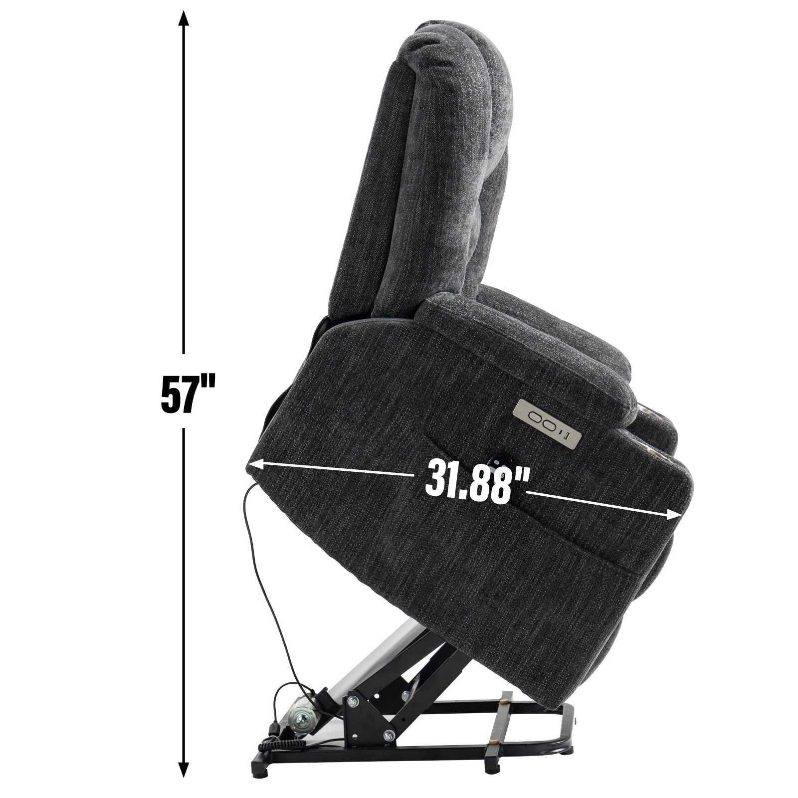 Fauteuil inclinable électrique spacieux gris avec massage, chauffage, deux ports USB, chargement de type C et porte-gobelets