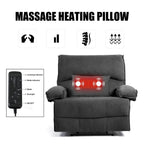 Fauteuil inclinable spacieux gris avec revêtement en polaire douce et coussin de massage chauffant pour une relaxation ultime