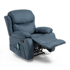 Fauteuil de massage inclinable gris capitonné avec chauffage, 5 modes de massage, inclinaison manuelle, télécommande et poche latérale