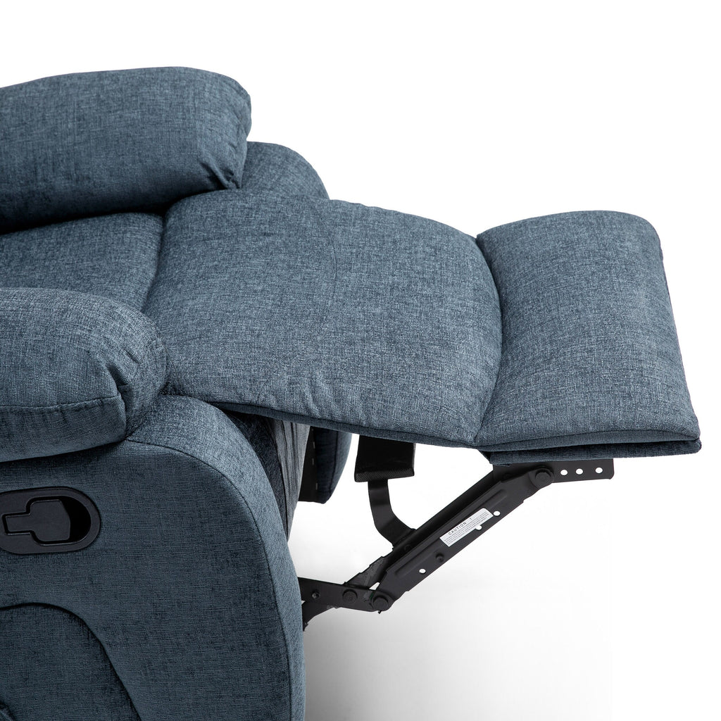 Fauteuil de massage inclinable gris capitonné avec chauffage, 5 modes de massage, inclinaison manuelle, télécommande et poche latérale