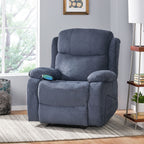 Fauteuil de massage inclinable gris capitonné avec chauffage, 5 modes de massage, inclinaison manuelle, télécommande et poche latérale