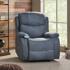 Fauteuil de massage inclinable gris capitonné avec chauffage, 5 modes de massage, inclinaison manuelle, télécommande et poche latérale