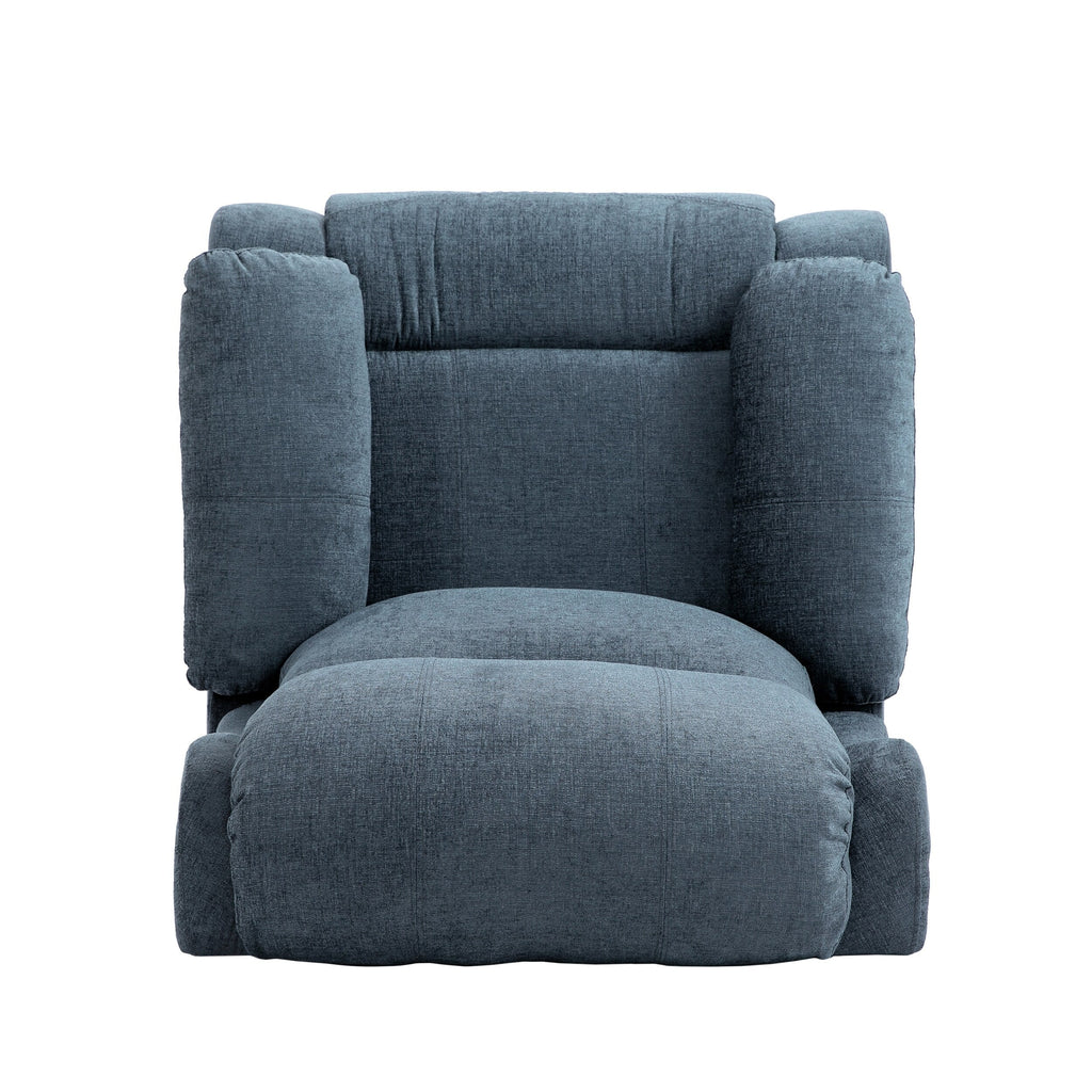 Fauteuil de massage inclinable gris capitonné avec chauffage, 5 modes de massage, inclinaison manuelle, télécommande et poche latérale