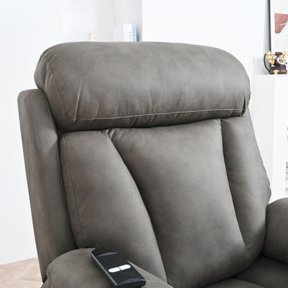 Fauteuil inclinable électrique gris à siège large pour personnes âgées avec télécommande, poche latérale et options d'inclinaison réglables