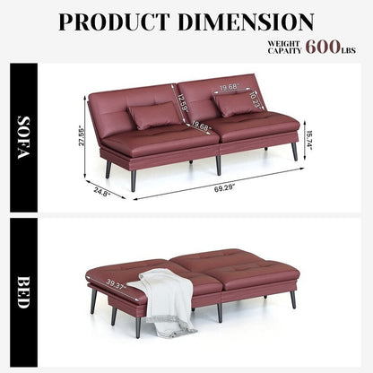 Canapé-lit futon convertible Grondin, dossier réglable sur 5 positions avec 2 oreillers, fauteuil inclinable de style moderne
