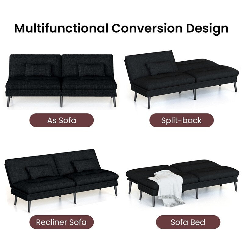 Canapé-lit futon convertible Grondin, dossier réglable sur 5 positions avec 2 oreillers, fauteuil inclinable de style moderne