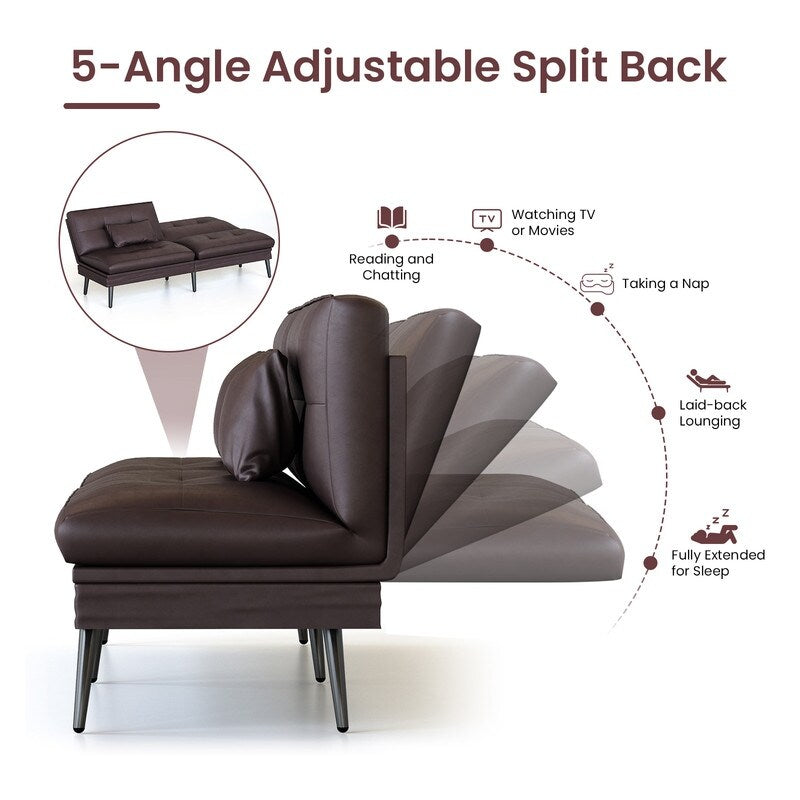 Canapé-lit futon convertible Grondin, dossier réglable sur 5 positions avec 2 oreillers, fauteuil inclinable de style moderne