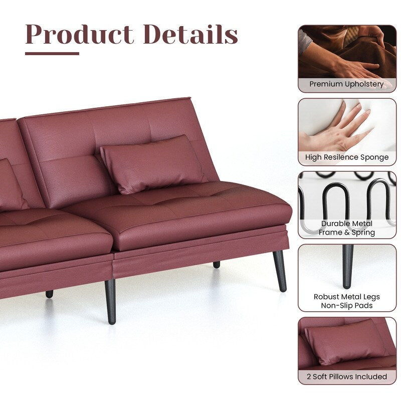 Canapé-lit futon convertible Grondin, dossier réglable sur 5 positions avec 2 oreillers, fauteuil inclinable de style moderne