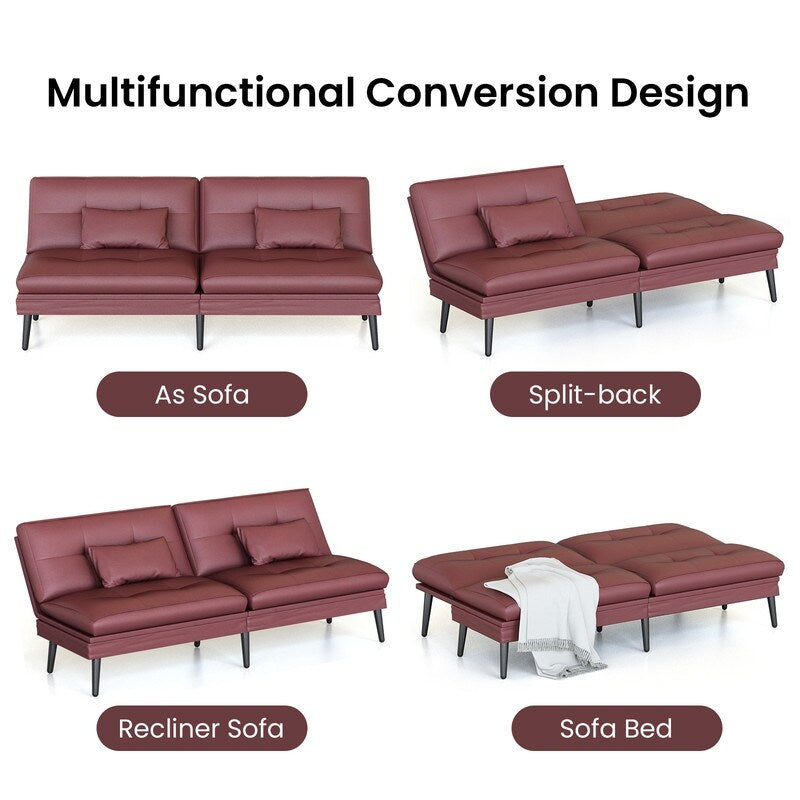 Canapé-lit futon convertible Grondin, dossier réglable sur 5 positions avec 2 oreillers, fauteuil inclinable de style moderne