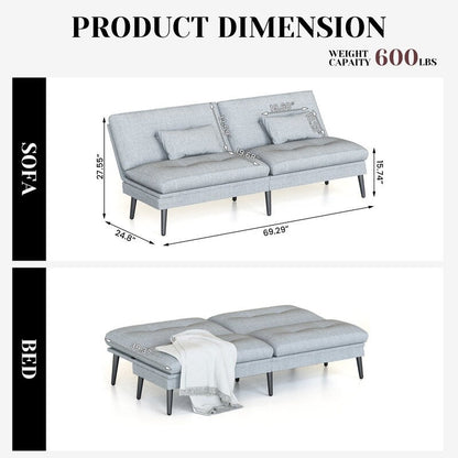 Canapé-lit futon convertible Grondin, dossier réglable sur 5 positions avec 2 oreillers, fauteuil inclinable de style moderne