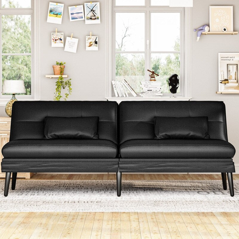 Canapé-lit futon convertible Grondin, dossier réglable sur 5 positions avec 2 oreillers, fauteuil inclinable de style moderne