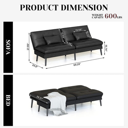 Canapé-lit futon convertible Grondin, dossier réglable sur 5 positions avec 2 oreillers, fauteuil inclinable de style moderne