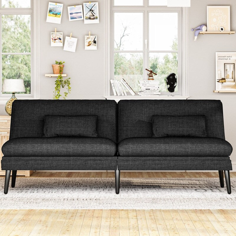 Canapé-lit futon convertible Grondin, dossier réglable sur 5 positions avec 2 oreillers, fauteuil inclinable de style moderne